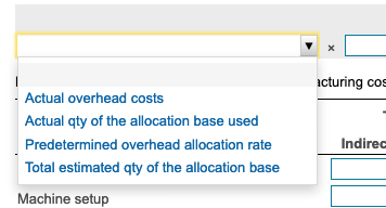 acturing cos 1 - Actual overhead costs Actual qty of the allocation base used Predetermined overhead allocation rate Total es
