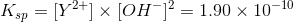 K5=[Y2+1x [OH-] = 1.90 x 10-10