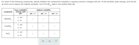 For each of the following compounds, decide whether the compounds solubility in aqueous solution changes with pH. If the sol