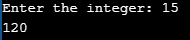 Enter the integer: 15 120
