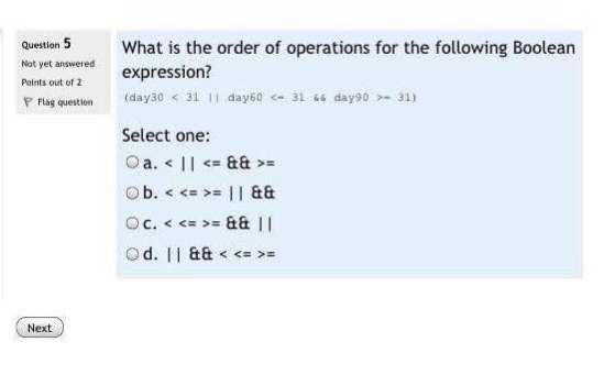 Question 5 What is the order of operations for the