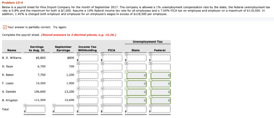 Problem 13-4 Below is a payroll sheet for Pina Import Company for the month of September 2017. The company is allowed a 1% un