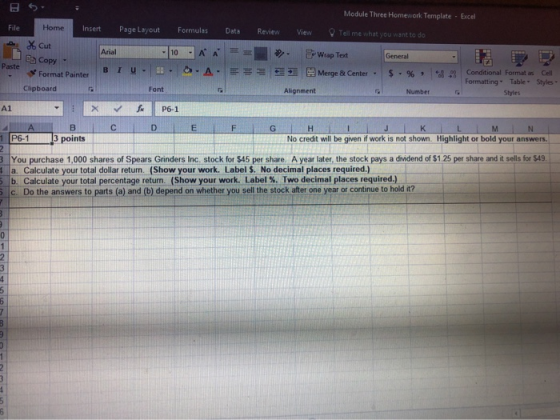 Module Three Homework Template - Excel Data Review View Tell me what you want to do . Wiap Text Merge & Center Alignment 5 Fi