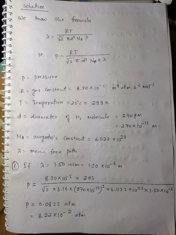 solutim the fruula we RT AXi TTd2 NA P 0l X 09 & RT 2 T d2 Nex A CC8000 P=pressure -J M3atm. kmo] 8.20 X lo Cen staut T Tempe