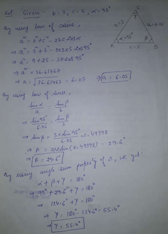 Law Cosine wrt lau a: 6 os 6,os 쉬a = 6.bs. 3 6.0S 718 127 180