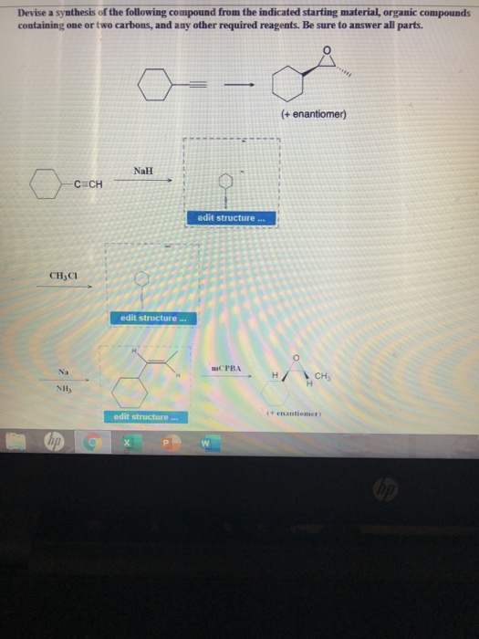 Devise a synthesis of the following compound from the indicated starting material, organic compounds containing one or two ca