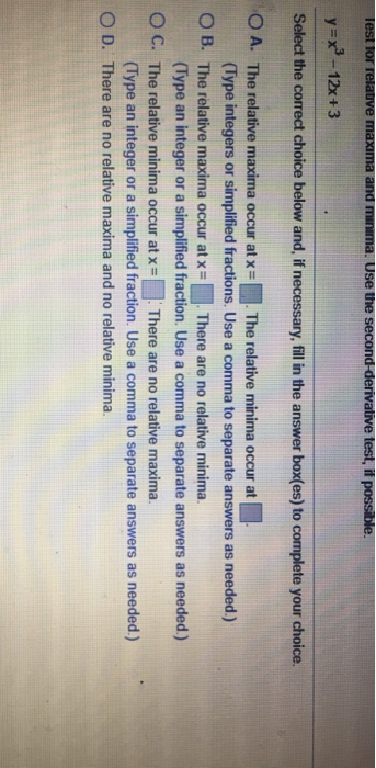 if p x3-12x + 3 y 1 Select the correct choice below and, if necessary, fill in the answer box(es) to complete your choice. 0