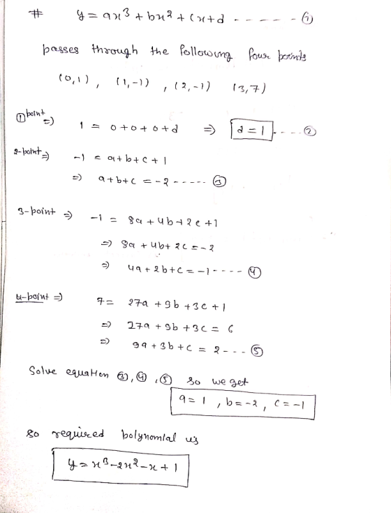 # y=an3tbuat card .....6 passes through the following four beints 10,1), 11,-1),12,-1) 13,7) obcintang 1 s 0+0+0+d => a=1]...