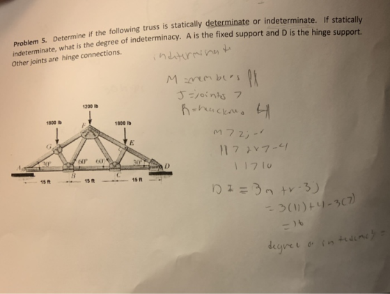 Problem 5. Determine if the following truss is statically determinate or indeterminate. If statically indeterminate, what is
