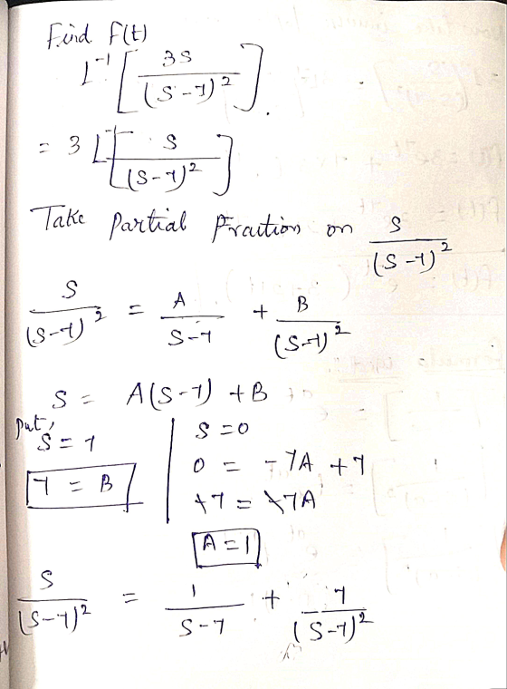 Find f(t) 35 1[13 (S-1) 3) 48-49,] (S-4)? Take partial Freation on S (S-1) ? S А B 3 + (S-1) s-1 put S = A(S-1) +Bin S-0 OF