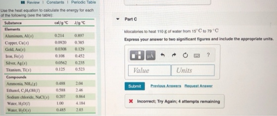 II ReviewI ConstantsPeriodic Table Use the heat equation to calculate the energy for each of the following (see the table) ▼P