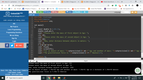 M Inbox (1) - gurkaranpre x C Computer Science ques X Online C++ Compiler - X C My Q&A | Chegg.com x C My Q&A | Chegg.com ~ K