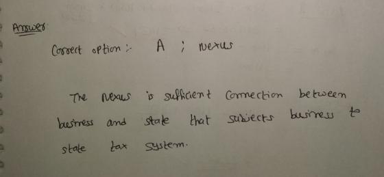Amswes Cosoect option A werus Supicient Commechion The vexus betweem busreu to stale that busress amd Subiects tar stake