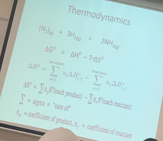Thermodynamics (Ν.) (g) + 3H2(g) - 2ΝΗ) ΔG = ΔΗ - ΤΥΔSO ΔΗ - ΣΔΗ, - ΣΙΔΗ, product reactant 7= AS9 = 21,5°(each product) - n,