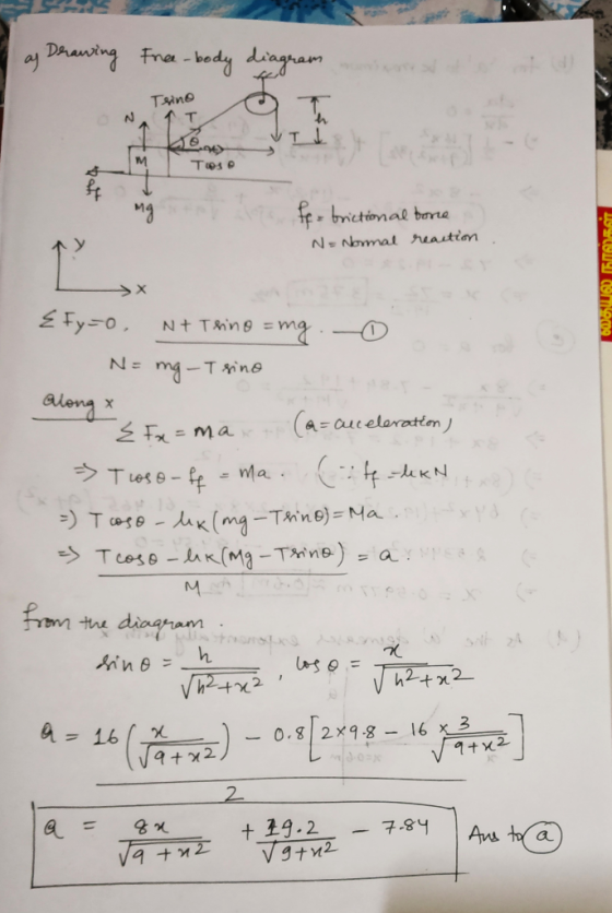 as Drawing Free-body diagram Trino O NA ↑ I Tips is frictional bone N= Normal reaction . கையால் கால்கள் EFy-o, N+ Teing = mg.