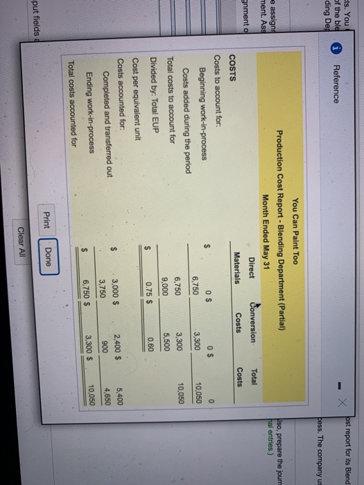 v ost report for its Blend Ets. You of the ble ding Ded i Reference pess. The company us e assign ment. Ass Iso, prepare the
