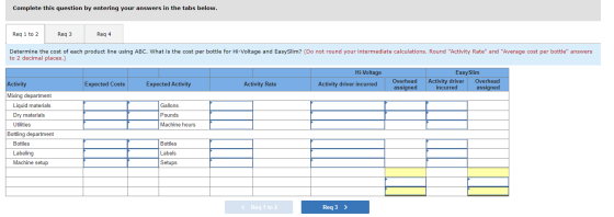 Complete this question by entering your answers in the tabs below. Req 1 to 2 Reg 3 Reg 4 Determine the cost of each product