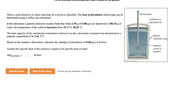 Use the Rerumus LU ULSX ITI PUPIL VUULS II HelueU TUP LHIS YUENIUN. Thermometer When a solid dissolves in water, heat may be