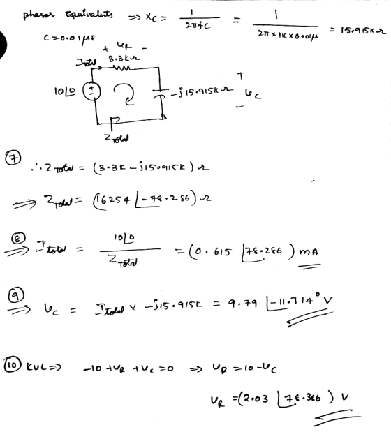 phasor Equivalents - Xc= = 21fc 21 x 1KX0 nolu = c=000lut tur - 15.9151 1.3.3kh T 10Le 2 --- sis.aiskor be Z total P ...2 tot