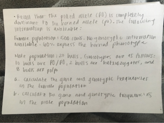 •Pecall thar The polned allele CPO) is completely dom inant to the horned allele po).The following intormation Is avallable: