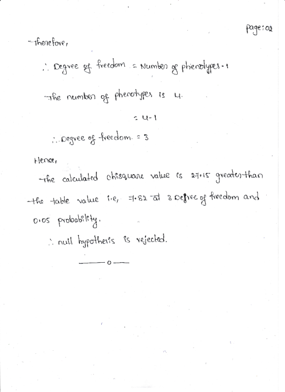 page: 02 Therefore, : Degree of freedom a Number of phenolypes- The number of phenotypes is u.. nu-l ...Degree of freedom. =