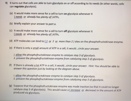 9) It turns out that cells are able to turn glycolysis on or off according to its needs in other words, cells can regulate gl
