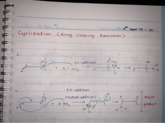 Luuuu No Date sth Sept 19 N° 33 Cring closing Reaction) Cyclization vuit HEWITT Hi NE PRETRP TP TP TR TRE ARE 1,2- addition O