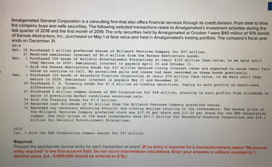 Amalgamated General Corporation is a consulting firm that also offers financial services through its credit division. From ti