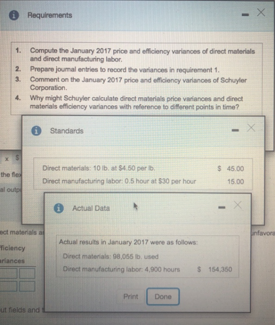 * Requirements 3. Compute the January 2017 price and efficiency variances of direct materials and direct manufacturing labor.