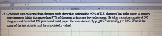ACDEFGHIJKLMNOLORSTU 25. Consumer data collected from shopper cards show that, nationwide, 97% of U.S. shoppers buy toilet pa