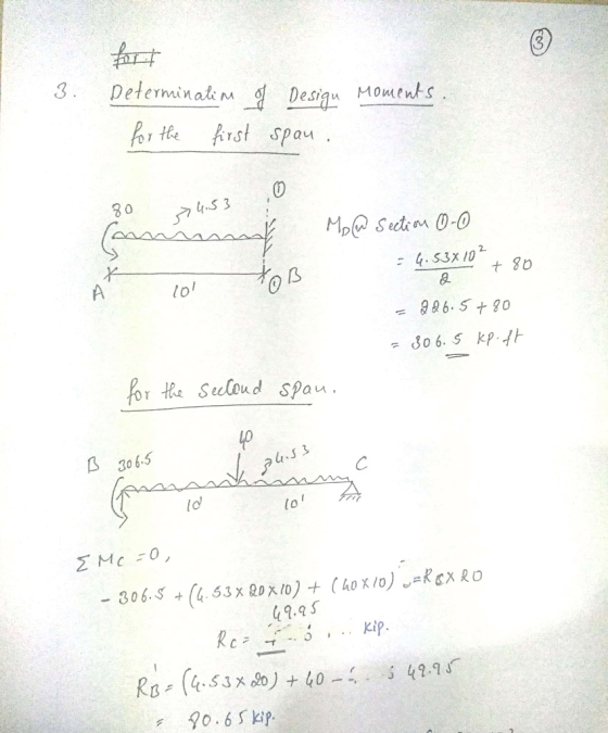 3. Determinali M 옆 Desigu Moment s S 3 4.S3x 102 a un 306.5 90.6S kip.