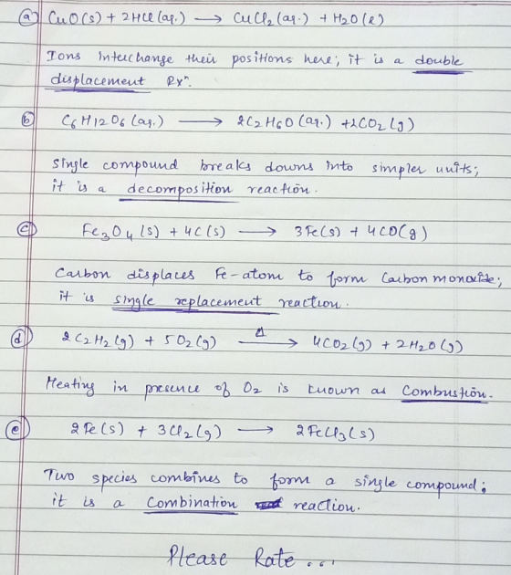@ Cuo(s) + 2HCl lap.) → Culle (aq) + H2O16) positions here, it is a Tons interchange their displacement RX. double C6H12O6 (
