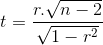 t=\frac{r. \sqrt{n-2}}{ \sqrt{1-r^{2}}}