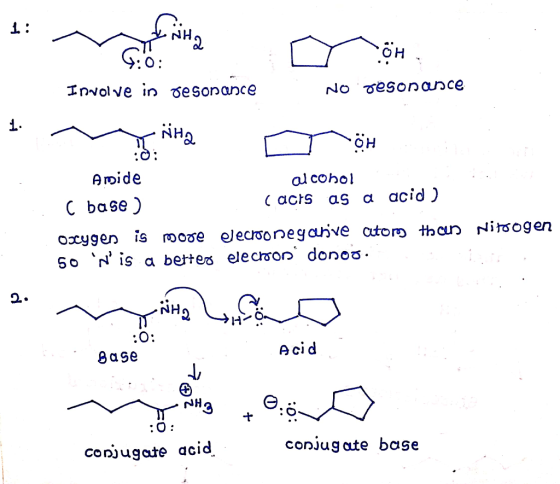 ti r ita Dön. 4:0: 1. Involve in resonance No resonance m ita MTOHET Amide alcohol C base ) cacts as a acid ) oscygen is more