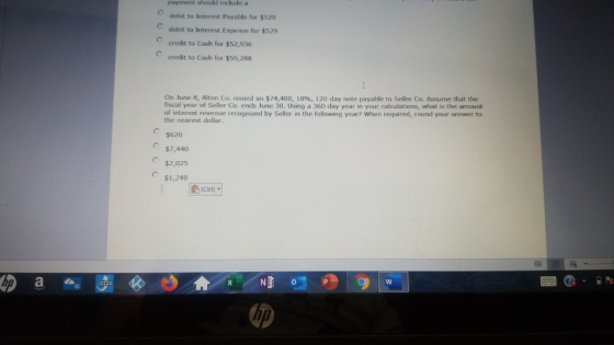 payment should include a debit to Interest Payable for $529 debit to Interest Expense for $529 credit to Cash for $52,936 cre