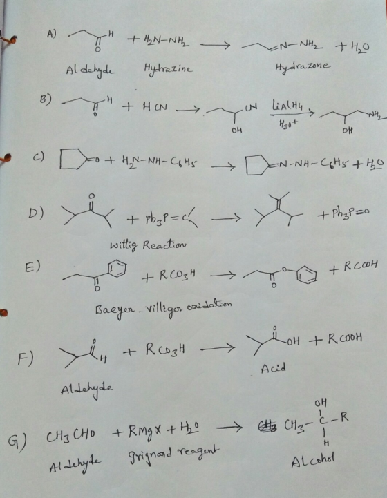 A) Hydrazone OH 애 c) witty Reaction E) Allohyde oH