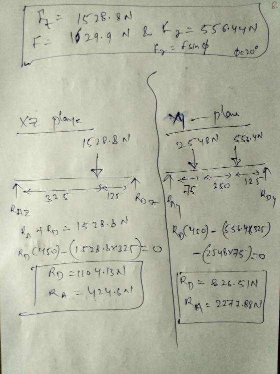 8. - plane 1526.&N A = 227 7.88N1 tu 1526. 8 al I= 1629.9 n & t 2 = 556.44N fy=fsince 0A 20° xz glave 25480 556.40 75 Roy Bor