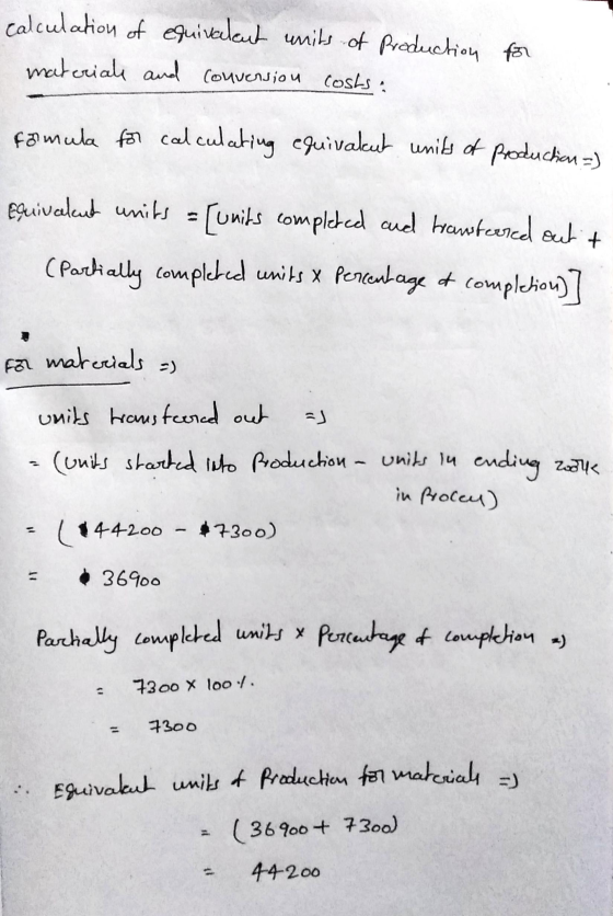 calculation of equivalent units of production for material and convension costs. formula for calculating equivakut units of p