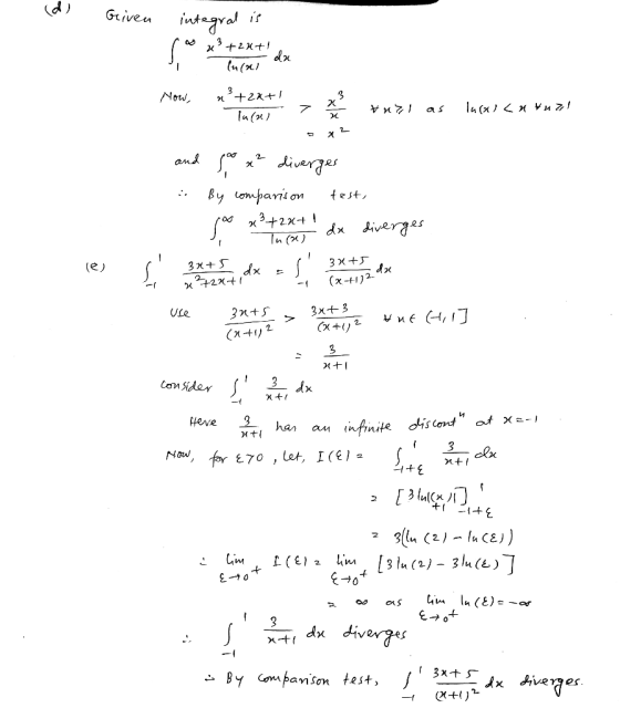 id) Geiven integral is ( x²+2 4+ da (u(x1 Now, x²+2x+1 In(al * uzl as Incalcatul and go x² diverges . By comparison test, poo