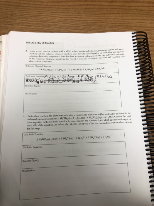 The Chemistry of Recycling more al clements) pandanting your wulfill the Starting with the band chemical equation, write the