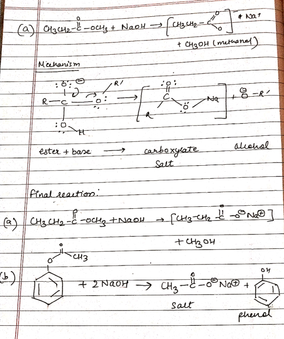 (a)| CH3CH2 - -ochz + Naol & Nat CH3 CH2 + сидон ( muHand) Mechanism m . Nato alcohol ester + base → carboxylate Salt - fin