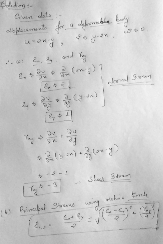 displacements Polution :- Given data; - a Iy-an, uzan-y, and Vry .. (a) an (on-y) E & au ► Ex + 2 Normal Strain tele av di (y