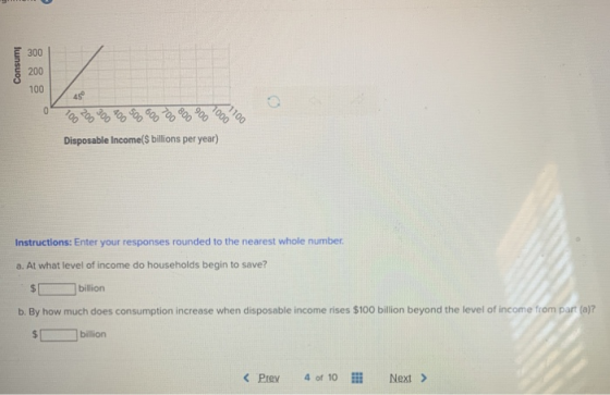 Consumi 45° Disposable Income(billions per year) Instructions: Enter your responses rounded to the nearest whole number. a. A
