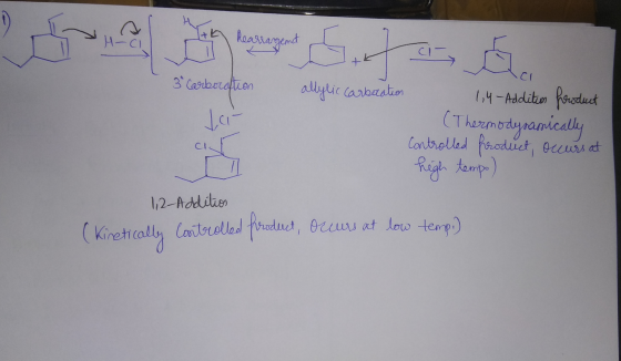 3 Carbocation allylic carberation - 1,4-Addition froduct (Thermodynamically cir Controlled product, occurs at Il high tempo)