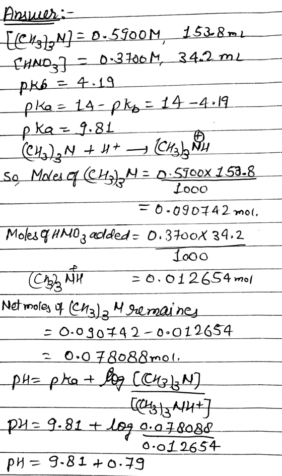 Enjዚህን :- {€13731]=0.5900m, 1538mm CHAD ] = 0-3700 M, 34.2 m2 -pko = 4.19 pkee 14-pky = 14 -4.19 -pka=9.81 (CH3)₂N + H+ (CH3)