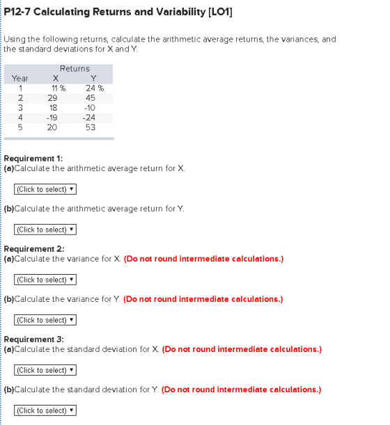 P12 7 Calculating Returns And Variability LO1 Using The Following