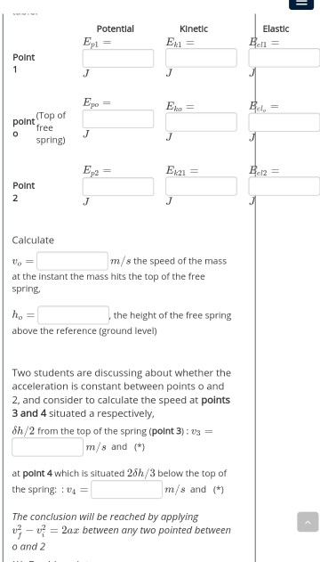 Potential Ep1 Kinetic Ex = Elastic Bell = Point 1 J J Еро Eko = Bd. = point (Top of free 0 spring) J J E 2 Ex21 = B.12 Point