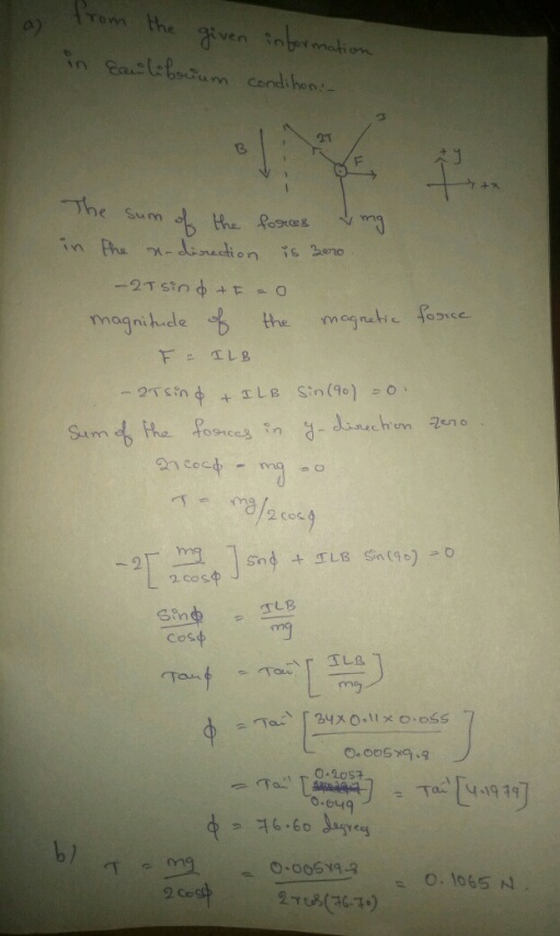 TOw a) 2T magnihide the magnetic筘,ce 2 cos 2cos中 ong cosp o.649 b)