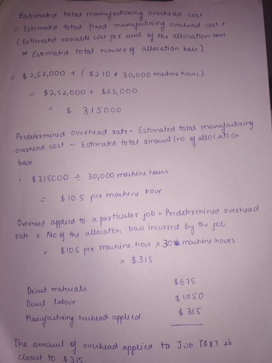 ovelhead cost Estimated total manufacturing = Estimated total fined manufacturing overhead cost + (Estimated variable cost pe