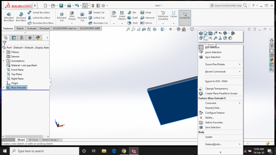BS SOLIDWORKS > D-00-66 @ Part1 * Search SOLIDWORKS Help Q- ?- - O X Hole Extruded Fillet Linear Extruded Revolved Boss/Bas